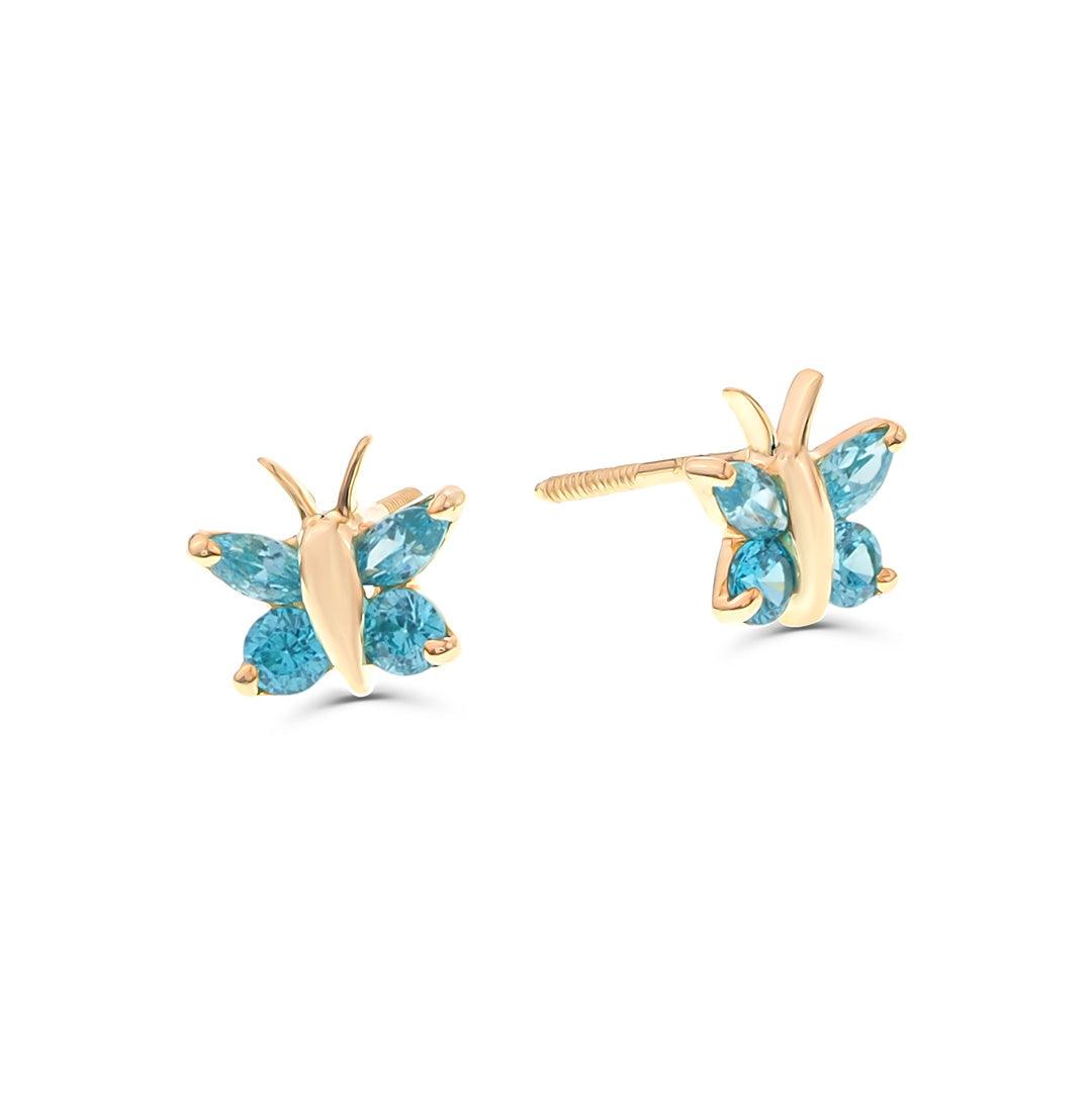 Birthstone Butterfly Screw Back Earrings 14K Gold