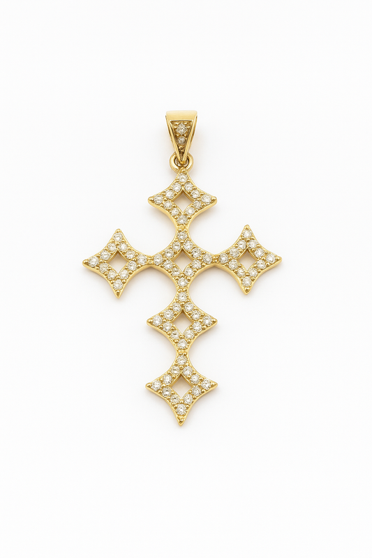 14K Gold- Star Cross Pendant Fantastic Jewelry NYC