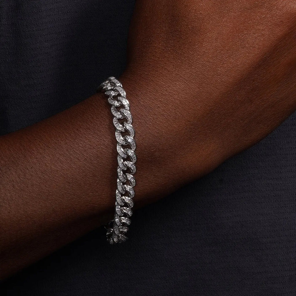 925 Sterling Silver Baguette CZ Encrusted Curb Chain or Bracelet Fantastic NYC