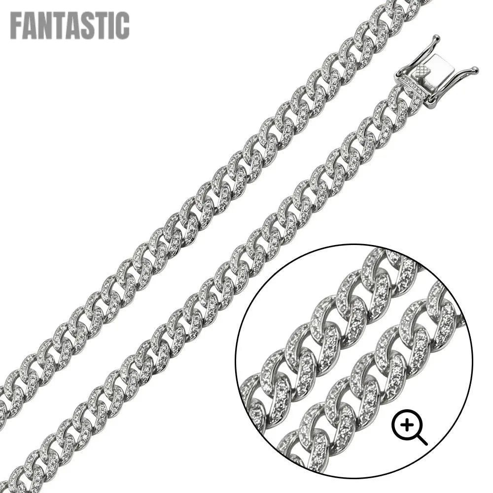 Silver 925 Rhodium Plated CZ Encrusted Curb Chains 8.9mm - CHCZ105 RH | Silver Palace Inc. #plating_rhodium