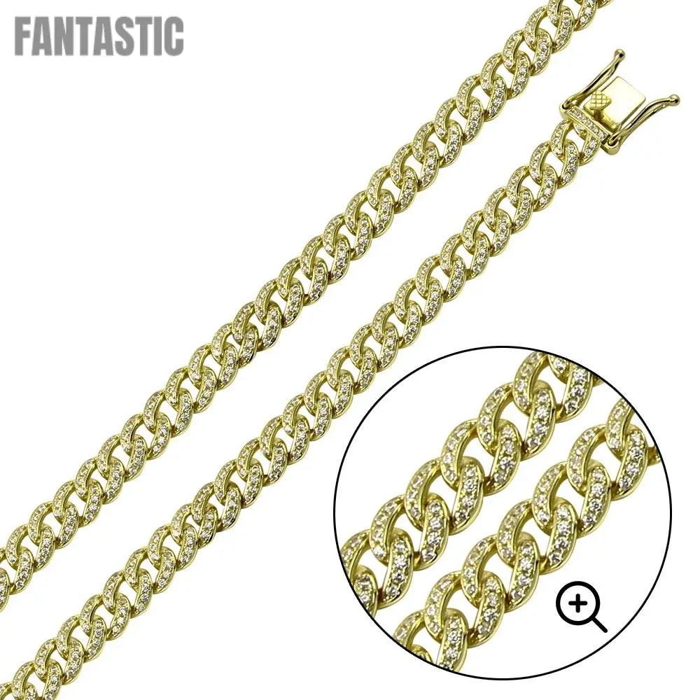 Silver 925 Gold Plated CZ Encrusted Curb Chains 8.9mm - CHCZ105 GP | Silver Palace Inc. #plating_gold