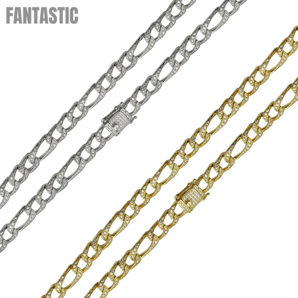 925 Sterling Silver CZ Encrusted Figaro Chain or Bracelet Fantastic NYC