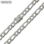Silver 925 Rhodium Plated CZ Encrusted Figaro Chains 8.2mm - CHCZ112 RH | Silver Palace Inc. #plating_rhodium