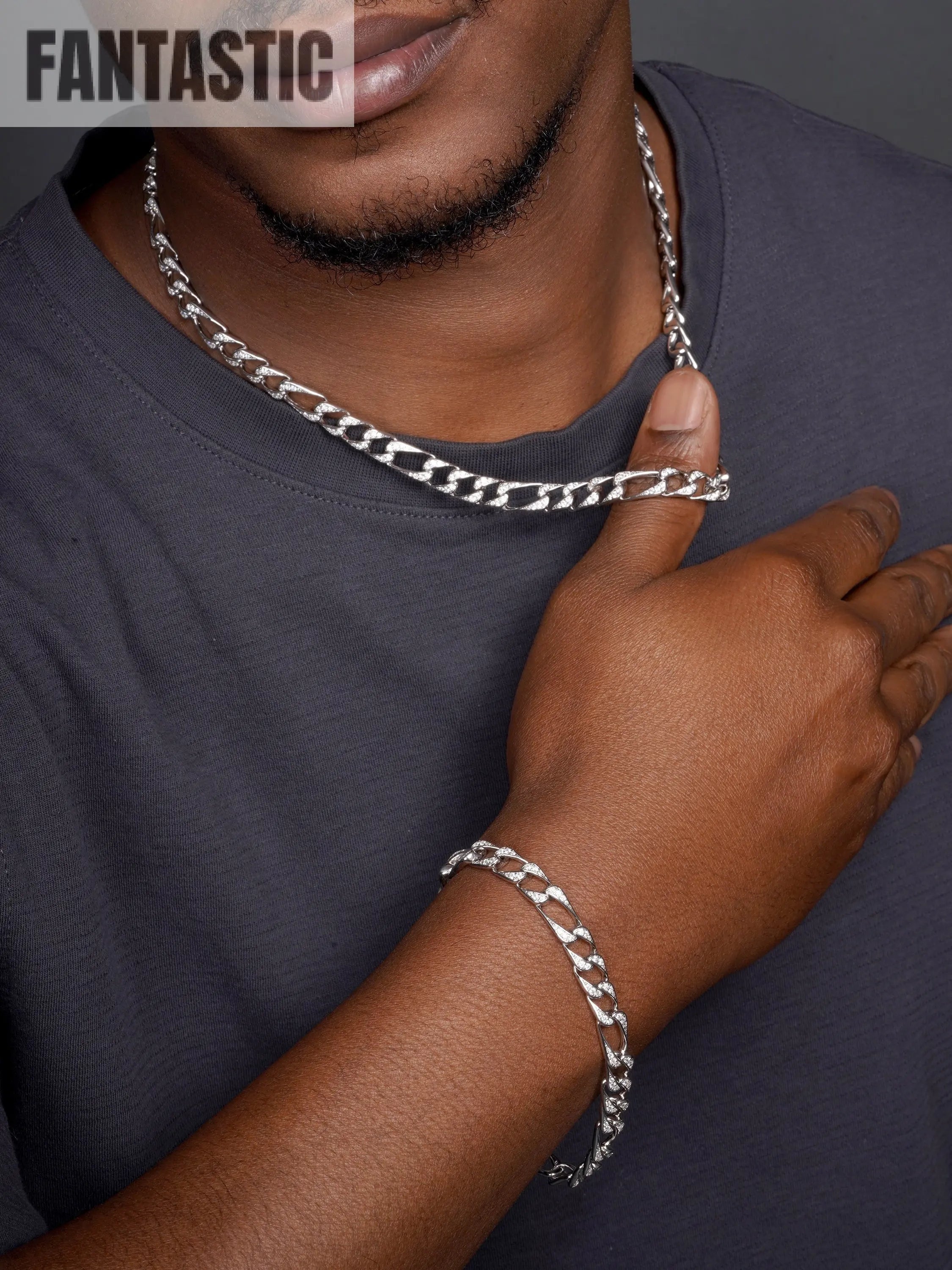 925 Sterling Silver CZ Encrusted Figaro Chain or Bracelet Fantastic NYC
