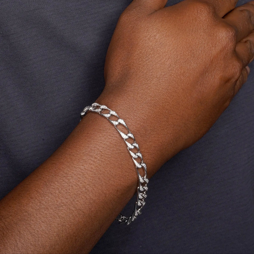 925 Sterling Silver CZ Encrusted Figaro Chain or Bracelet Fantastic NYC