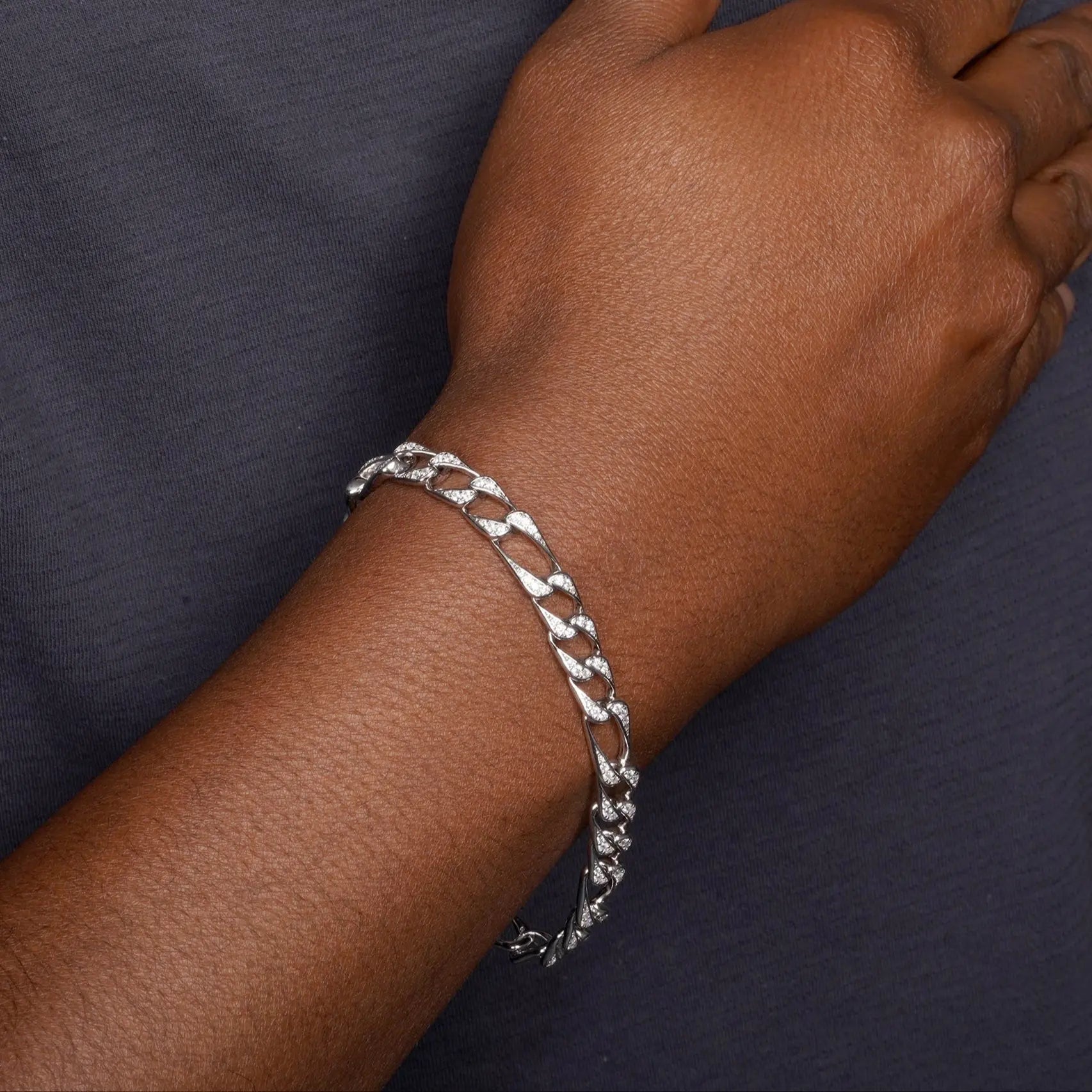 925 Sterling Silver CZ Encrusted Figaro Chain or Bracelet Fantastic NYC
