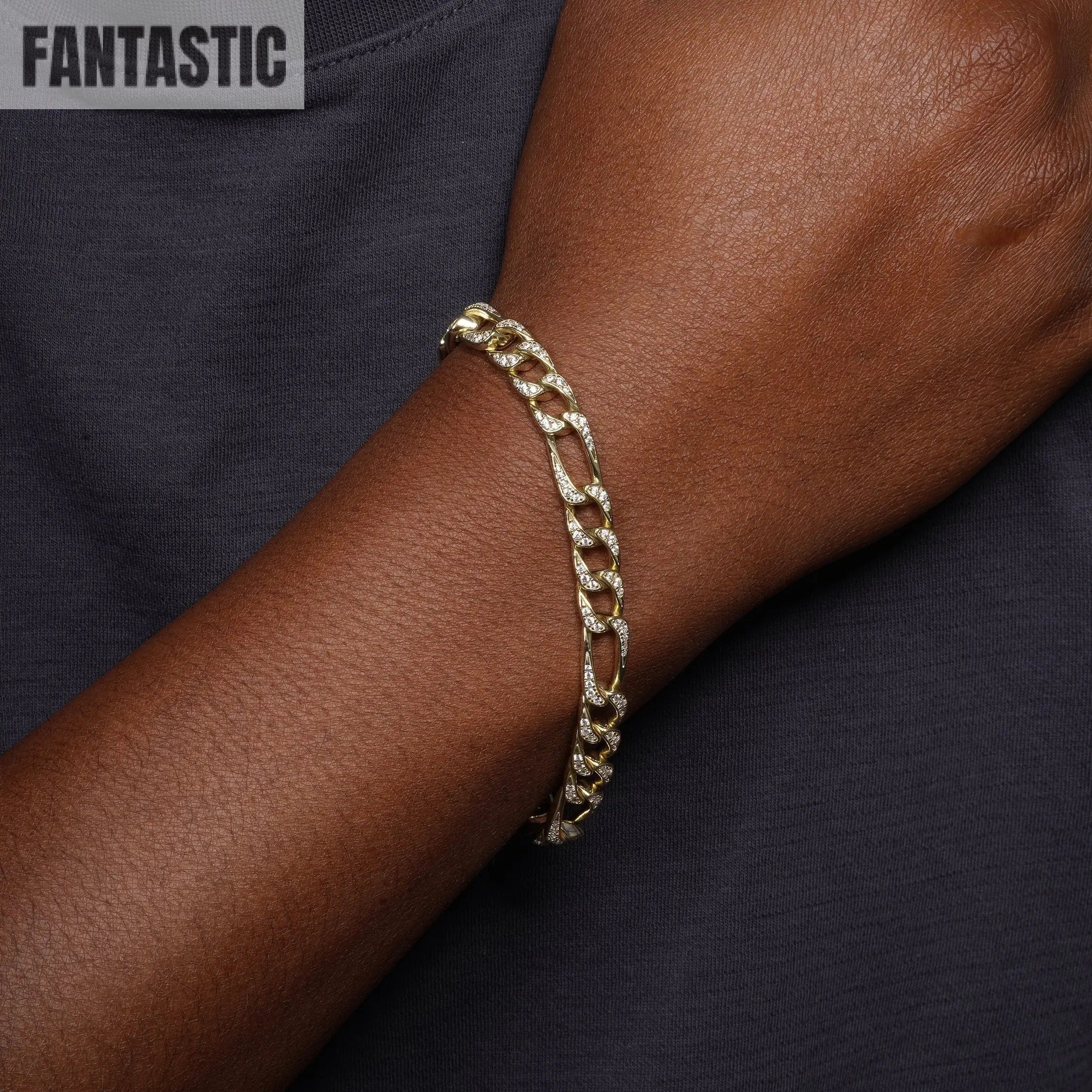 925 Sterling Silver CZ Encrusted Figaro Chain or Bracelet Fantastic NYC