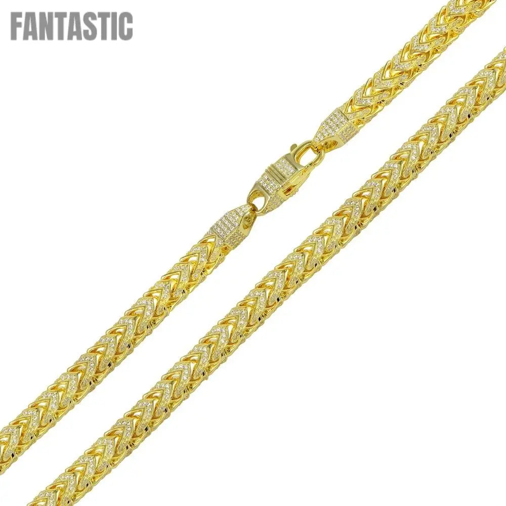 Silver 925 Gold Plated CZ Encrusted Franco Chains 5mm - CHCZ102 GP | Silver Palace Inc. #plating_gold