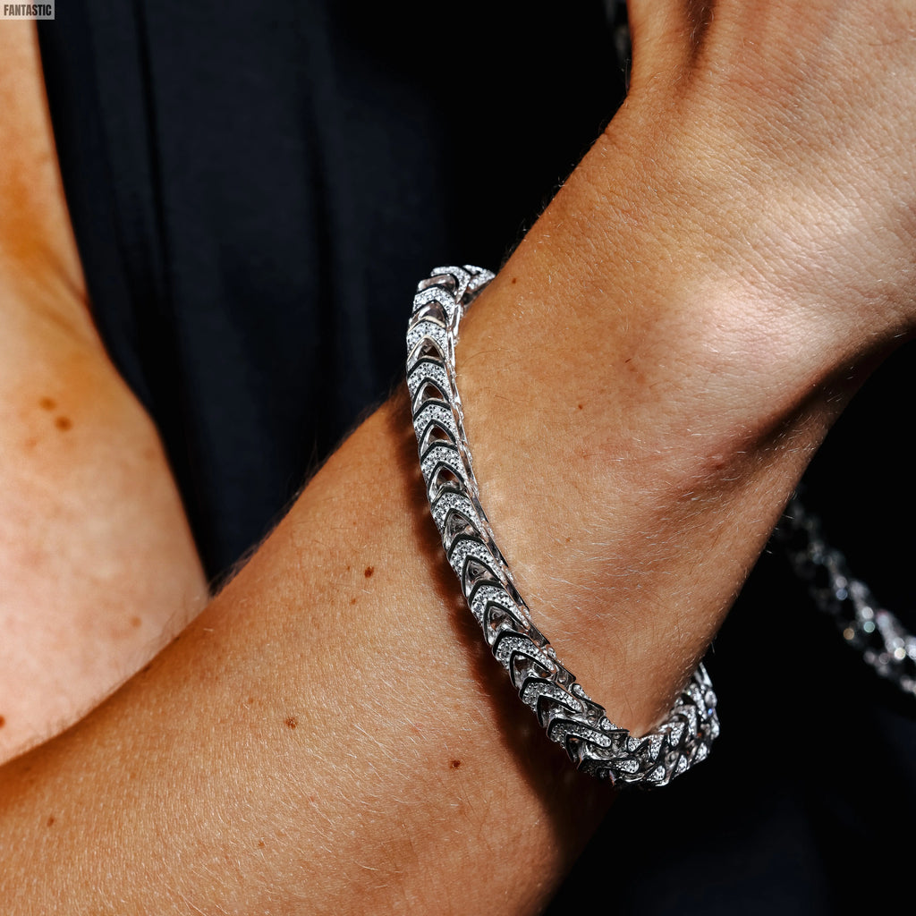 925 Sterling Silver CZ Encrusted Franco Chain or Bracelet Fantastic NYC