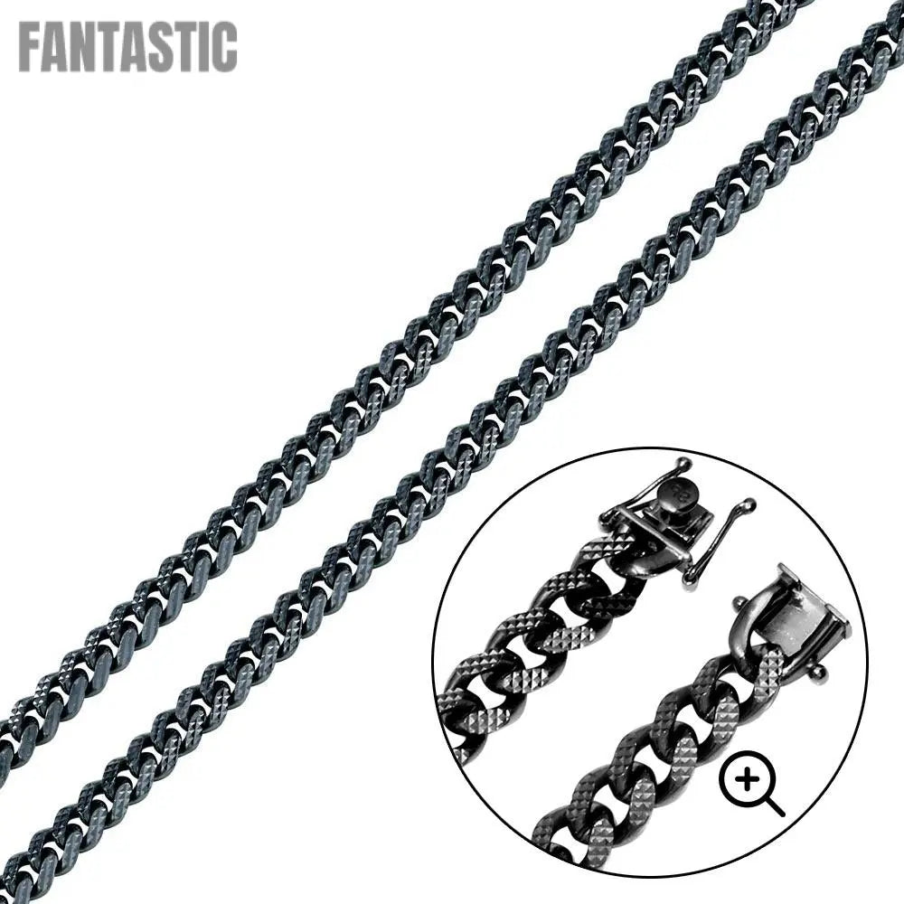 Silver 925 Miami Curb Platinlux Plated One Sided Pyramid Pave 200 Box Lock 7mm - CH956A BLK | Silver Palace Inc. #plating_black rhodium