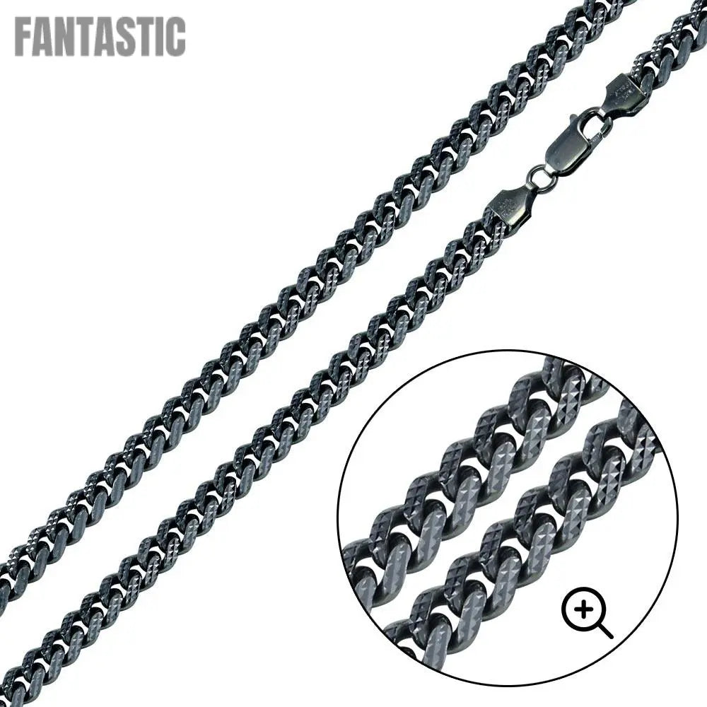 Silver 925 Miami Curb Platinlux Plated One Sided Pyramid Pave 200 7mm Chain - CH956 BLK | Silver Palace Inc. #plating_black Rhdium