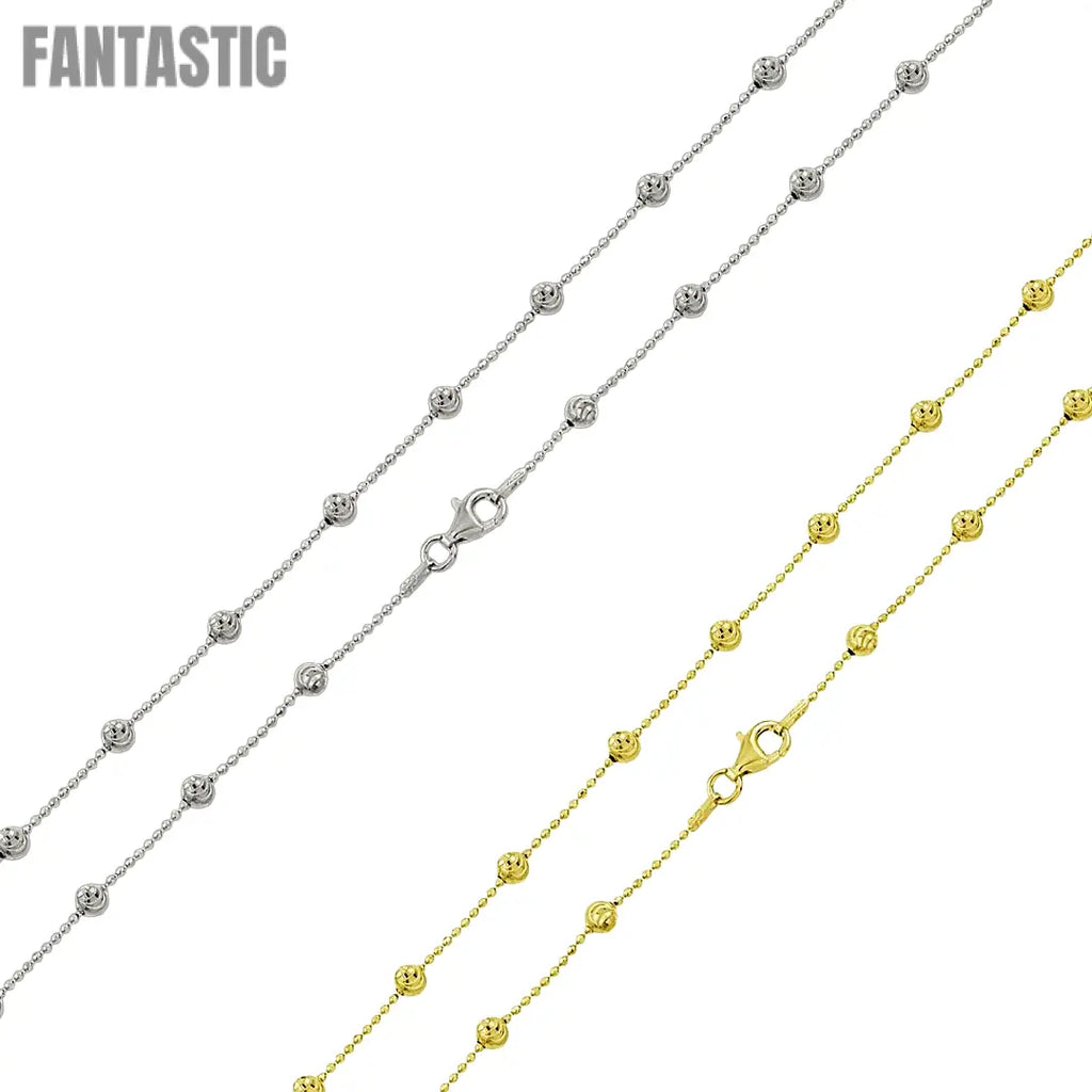 925 Sterling Silver Diamond Cut Alternating Wave Design Bead Chain Fantastic NYC