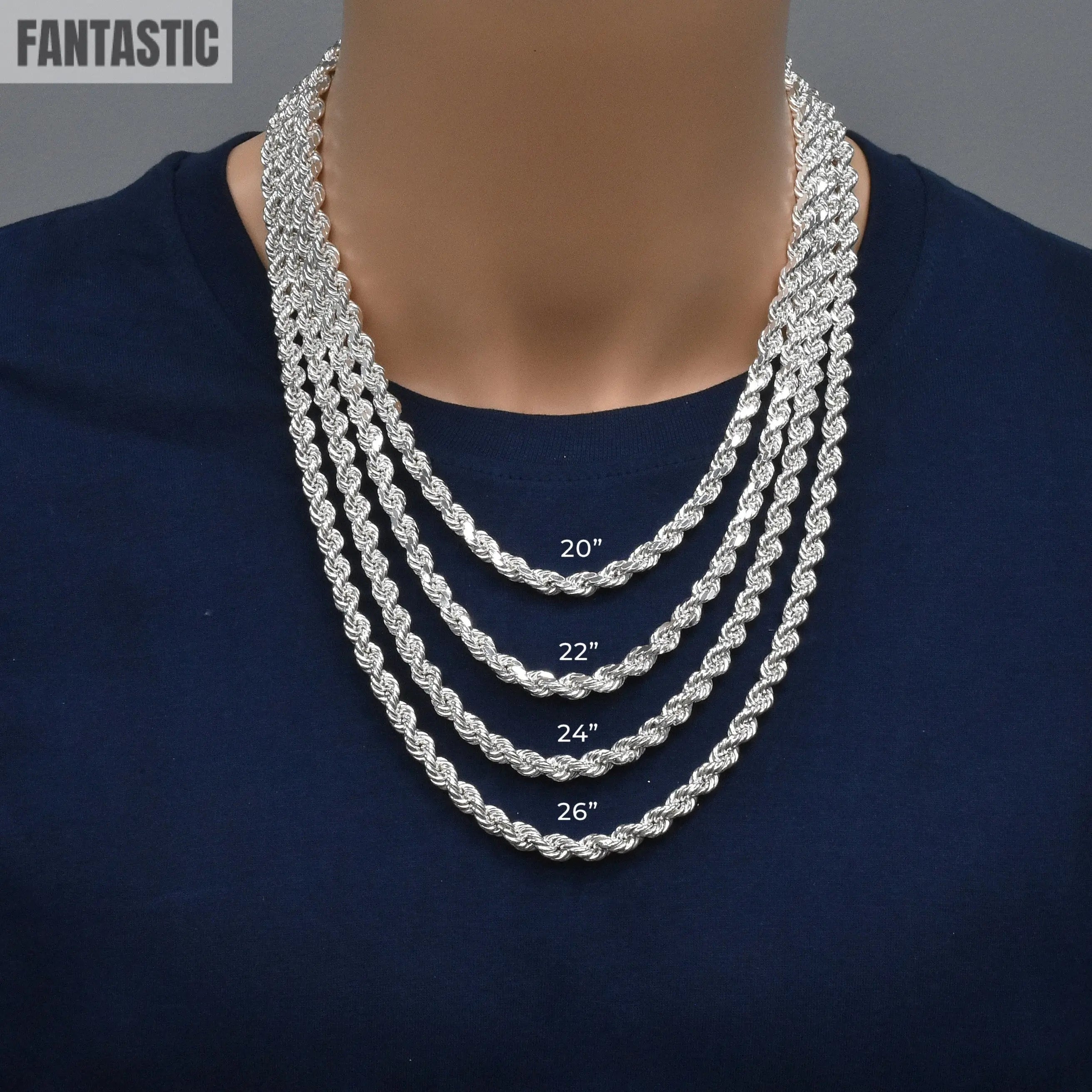 925 Sterling Silver Diamond Cut Hollow Rope Chain Fantastic NYC