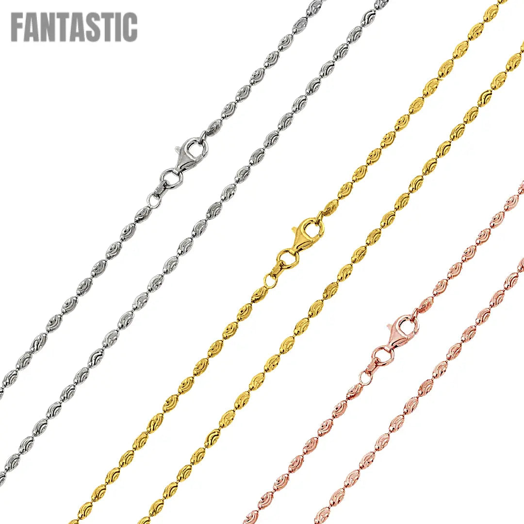 925 Sterling Silver Diamond Cut Oval Curved Bead Chain Fantastic NYC