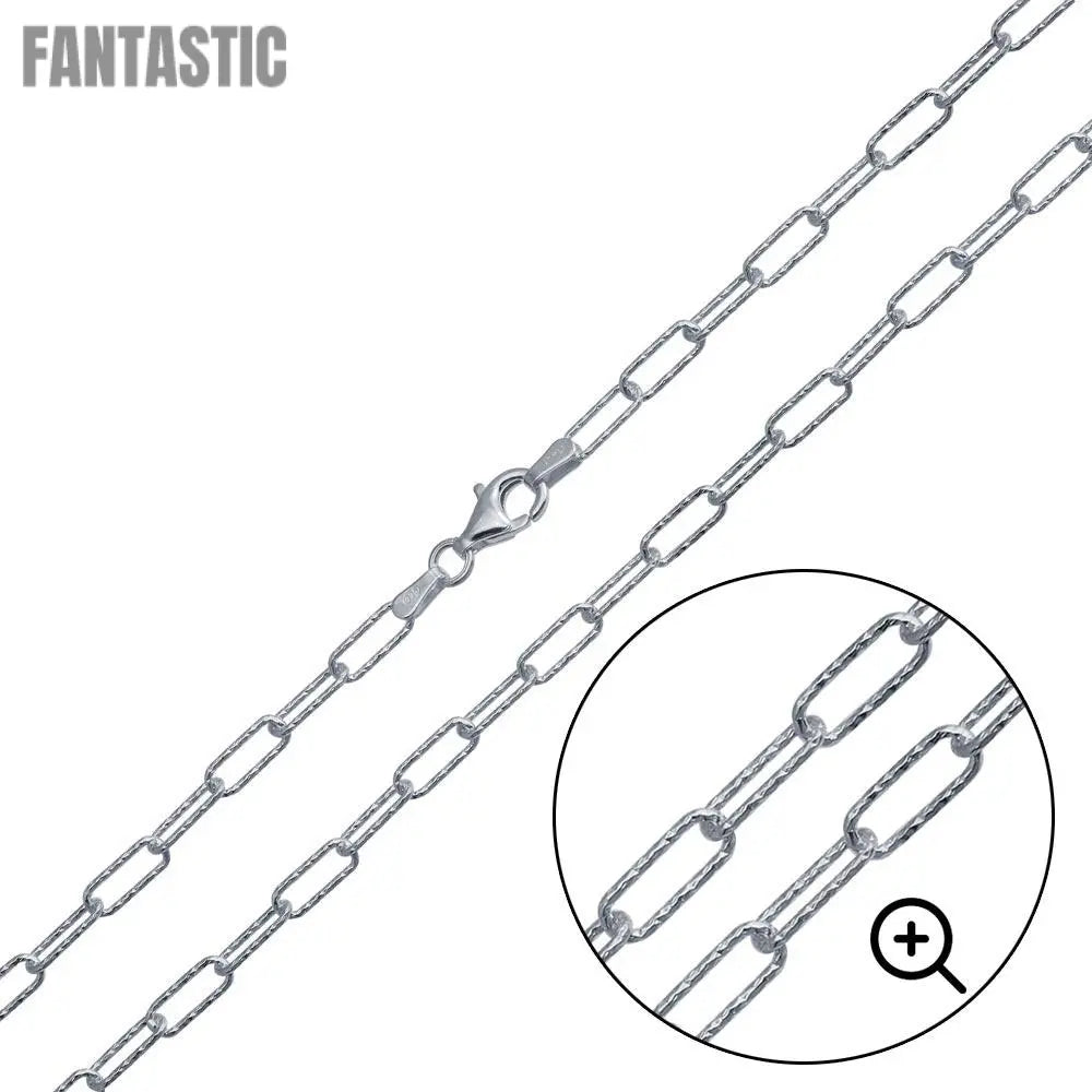Rhodium Plated 925 Sterling Silver Diamond Cut Paperclip Link Chain 3.2mm - VGC21 RH | Silver Palace Inc. #plating_rhodium