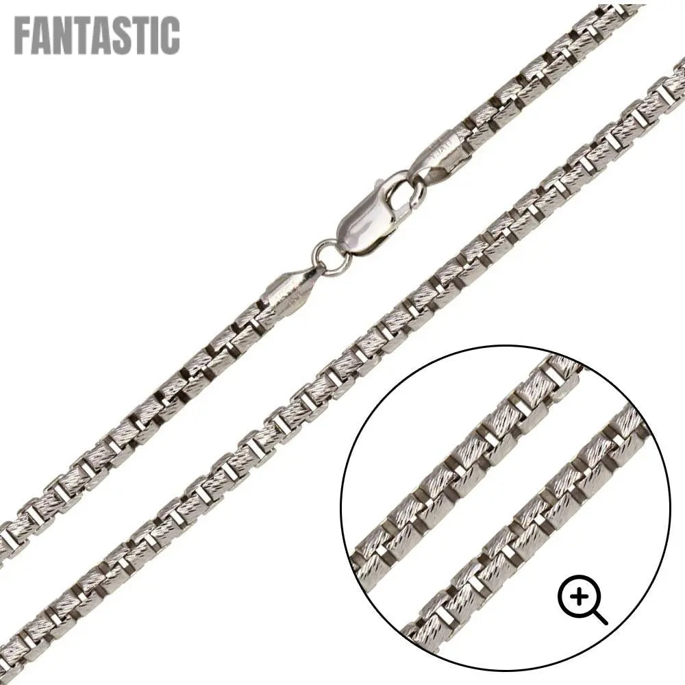 Silver 925 Rhodium Plated Diamond Cut Slash Round Box Chains 3.9mm - CH212C RH | Silver Palace Inc.