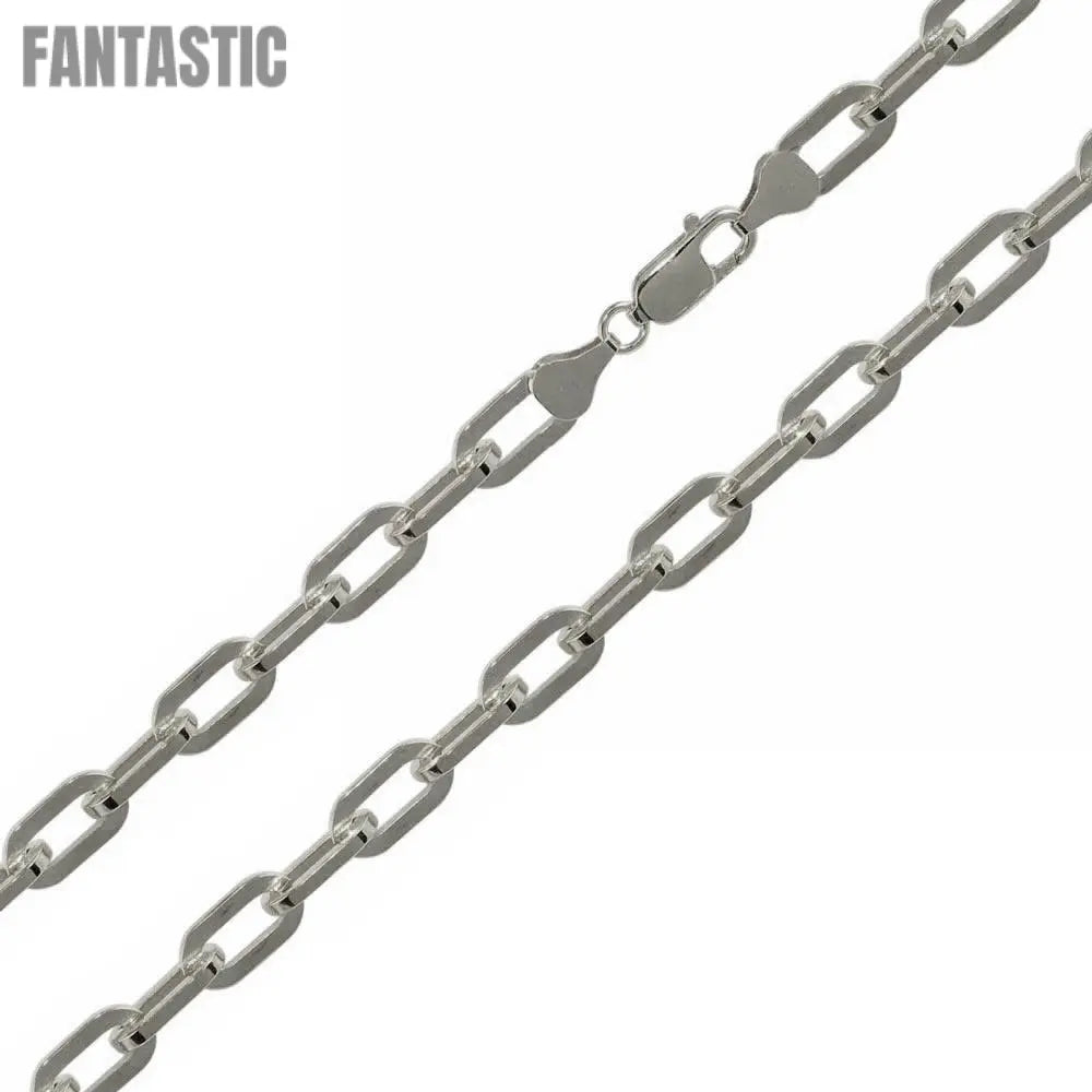 Rhodium Plated 925 Sterling Silver Wide Oval D Cut Link Paperclip Chain 5mm - CH949 RH | Silver Palace Inc. #plating_rhodium