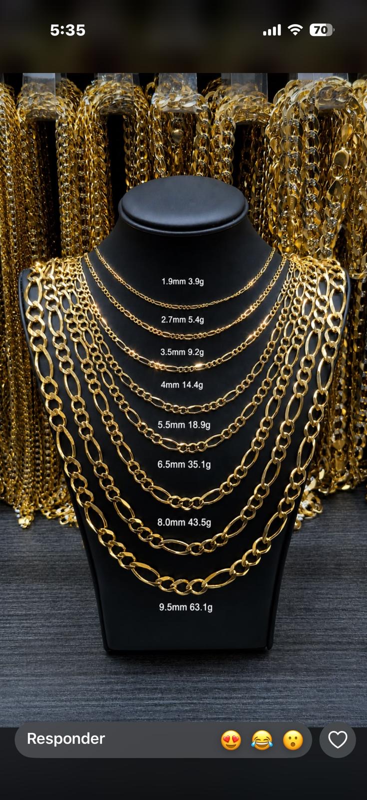 14K Yellow Gold Hollow Figaro Chain – 2–7mm