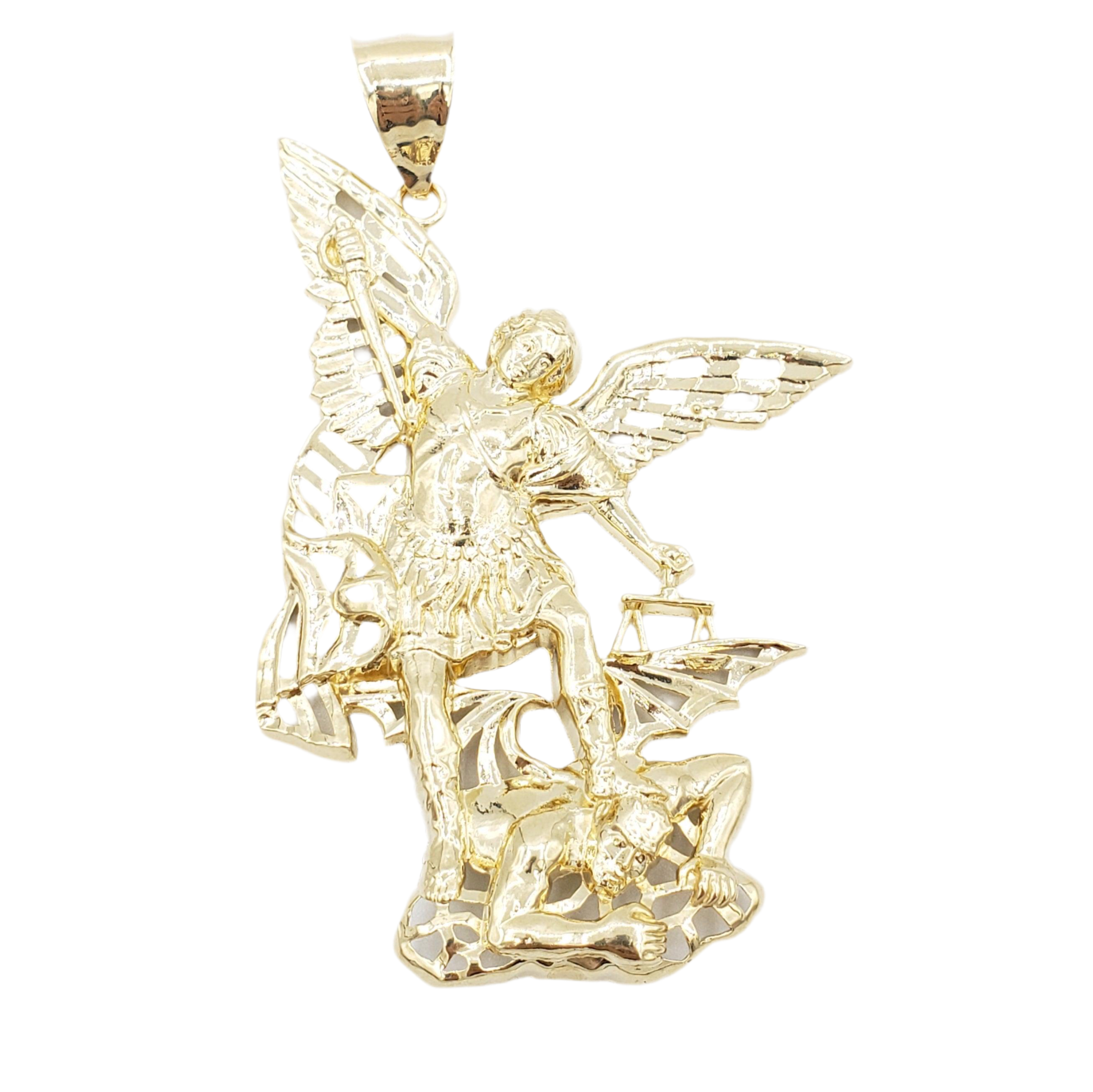 14K Gold- Saint Michael Slaying Demon Fantastic Jewelry NYC