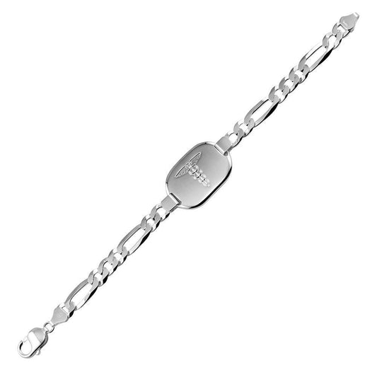 High Polished 925 Sterling SilverMedical Large Oval ID Figaro Chain Bracelets 7.8mm - CARB00043 SPI