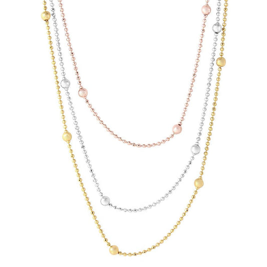 Silver 925 3 Toned 3 Strands Beaded Chain Necklace - ARN00003 SPI