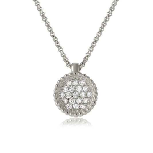 Silver 925 Rhodium Plated CZ Encrusted Round Bowl Pendant with Necklace - ARN00027RH SPI