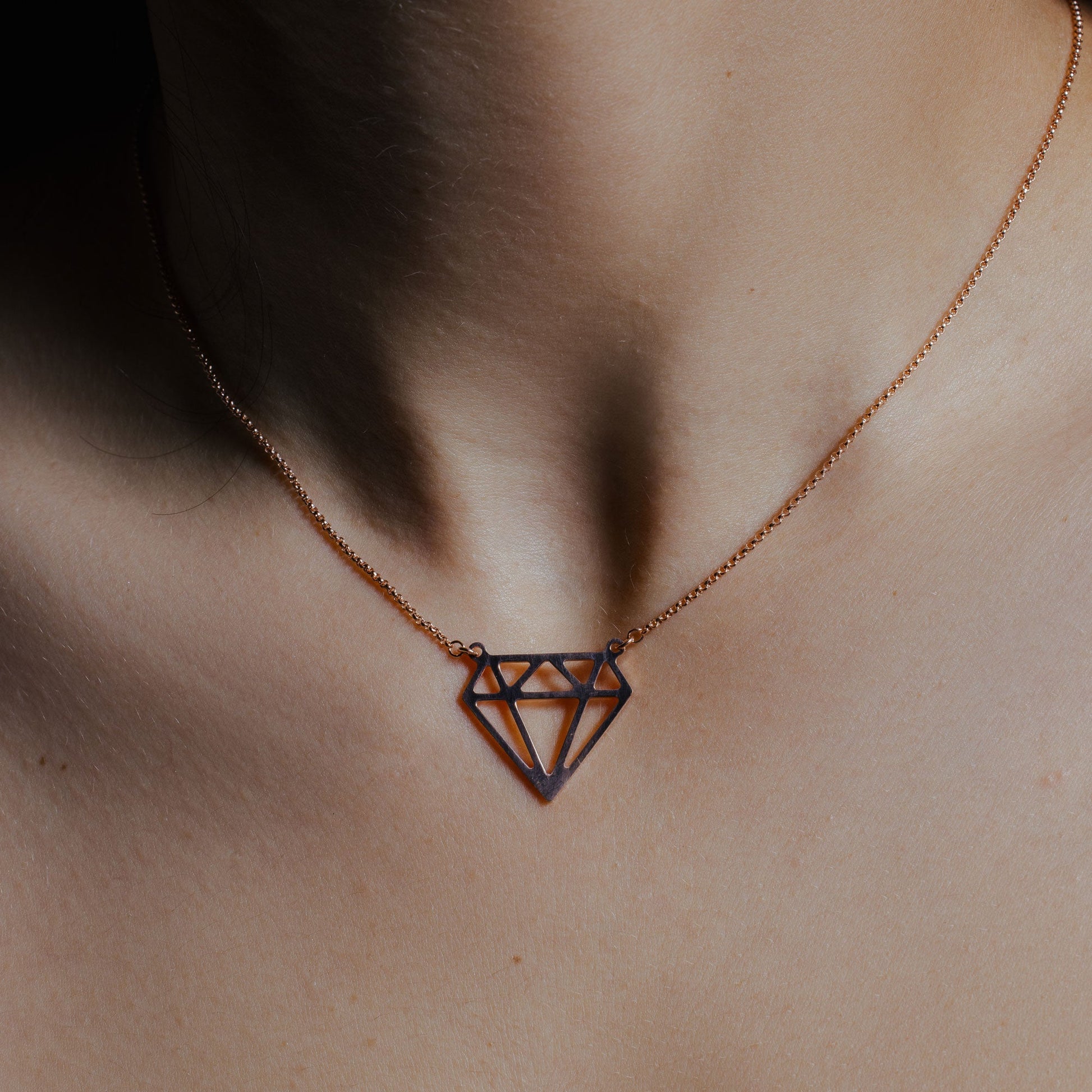 Rose Gold Plated 925 Sterling Silver Diamond Outline Necklace - ARN00030RGP SPI
