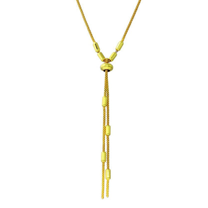 Gold Plated 925 Sterling Silver Round Bar Tassel Necklace with Adjustable Ring - ARN00034GP SPI
