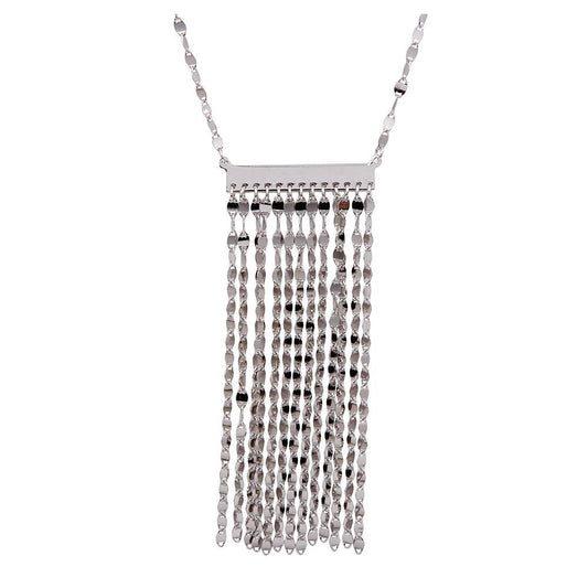 Rhodium Plated 925 Sterling Silver Multi Row Chain Pendant Necklace - ARN00038RH SPI
