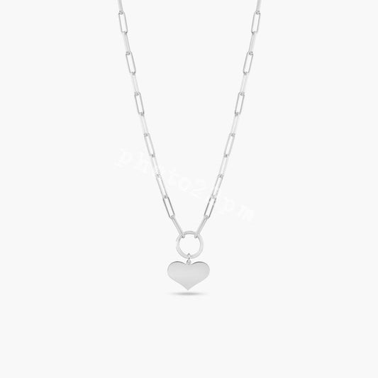925 Sterling Silver Basic Link Chain Heart Necklace - ARN00062 SPI