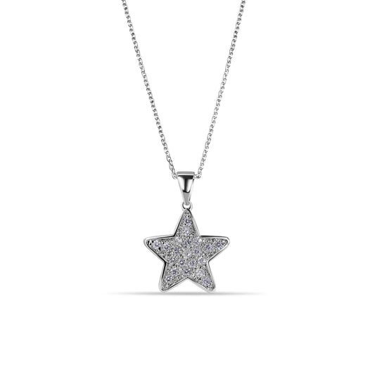 Clearance-Rhodium Plated 925 Sterling Silver Star Clear CZ Adjustable Necklace - BGP00154 Fantastic Jewelry NYC