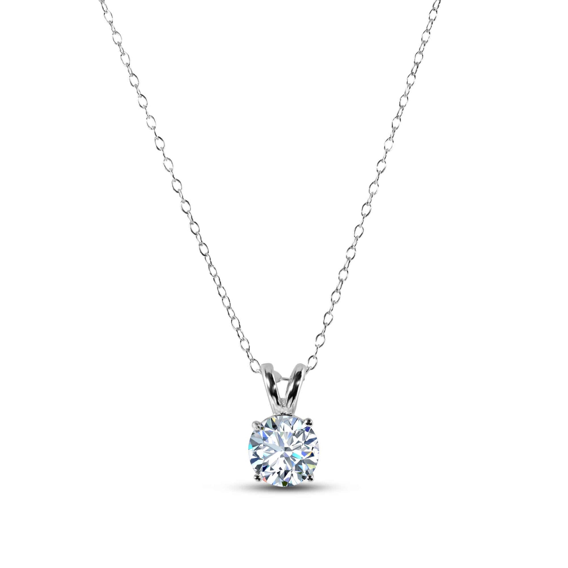 Sterling Silver Rhodium Plated Round Clear CZ V-Bail Solitaire Necklace - BGP00515A SPI