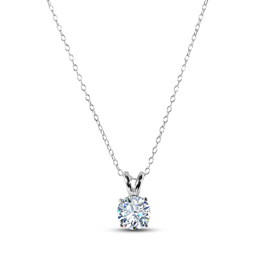 Sterling Silver Rhodium Plated Round Clear CZ V-Bail Solitaire Necklace - BGP00515A SPI