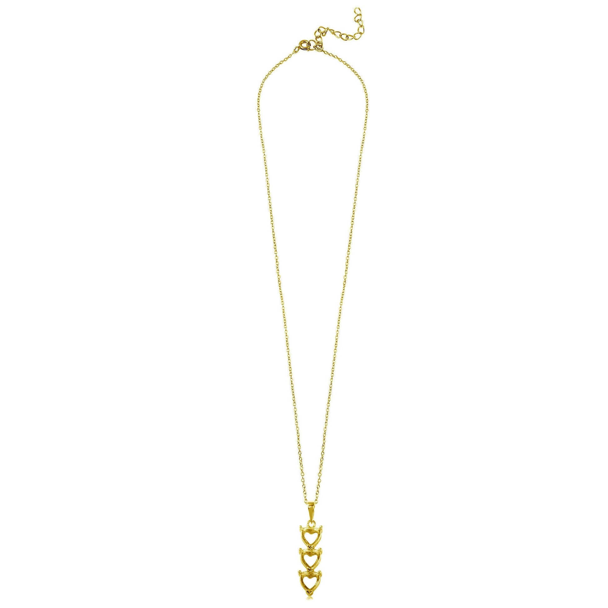 Gold Plated 925 Sterling Silver Personalized 3 Heart Drop Mounting Necklace - BGP00780GP SPI