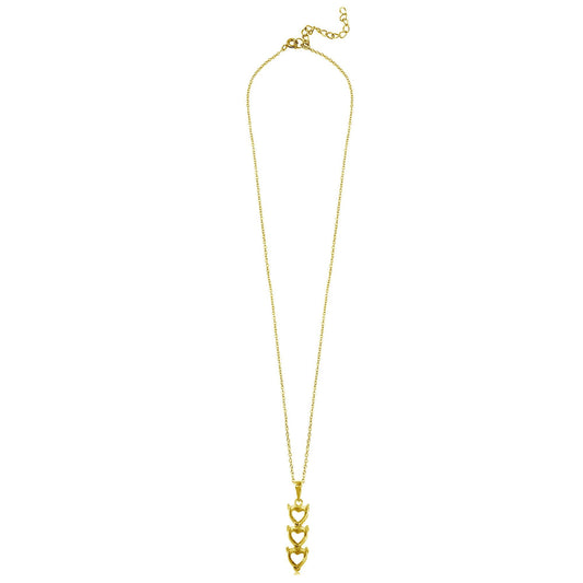Gold Plated 925 Sterling Silver Personalized 3 Heart Drop Mounting Necklace - BGP00780GP SPI