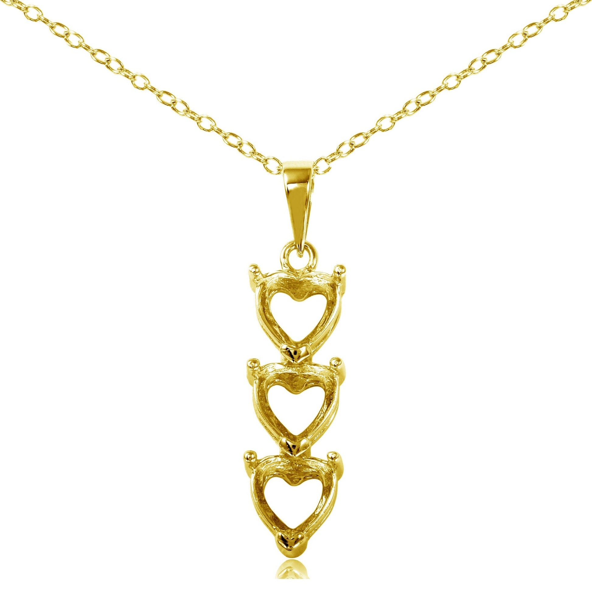 Gold Plated 925 Sterling Silver Personalized 3 Heart Drop Mounting Necklace - BGP00780GP SPI