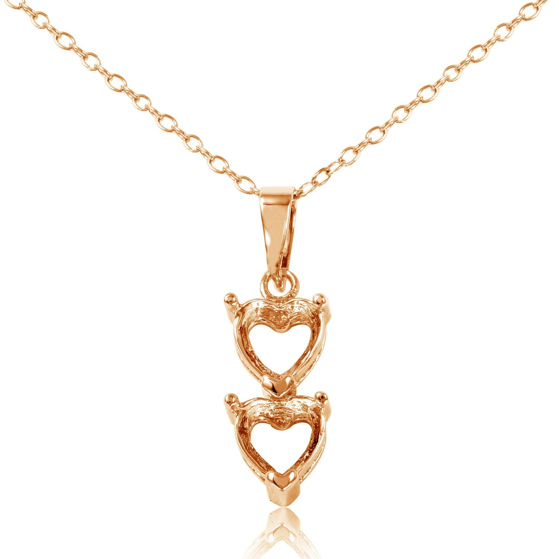 Rose Gold Plated 925 Sterling Silver Personalized 2 Heart Drop Mounting Necklace - BGP00781RGP SPI