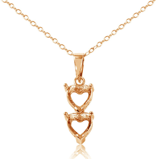 Rose Gold Plated 925 Sterling Silver Personalized 2 Heart Drop Mounting Necklace - BGP00781RGP SPI