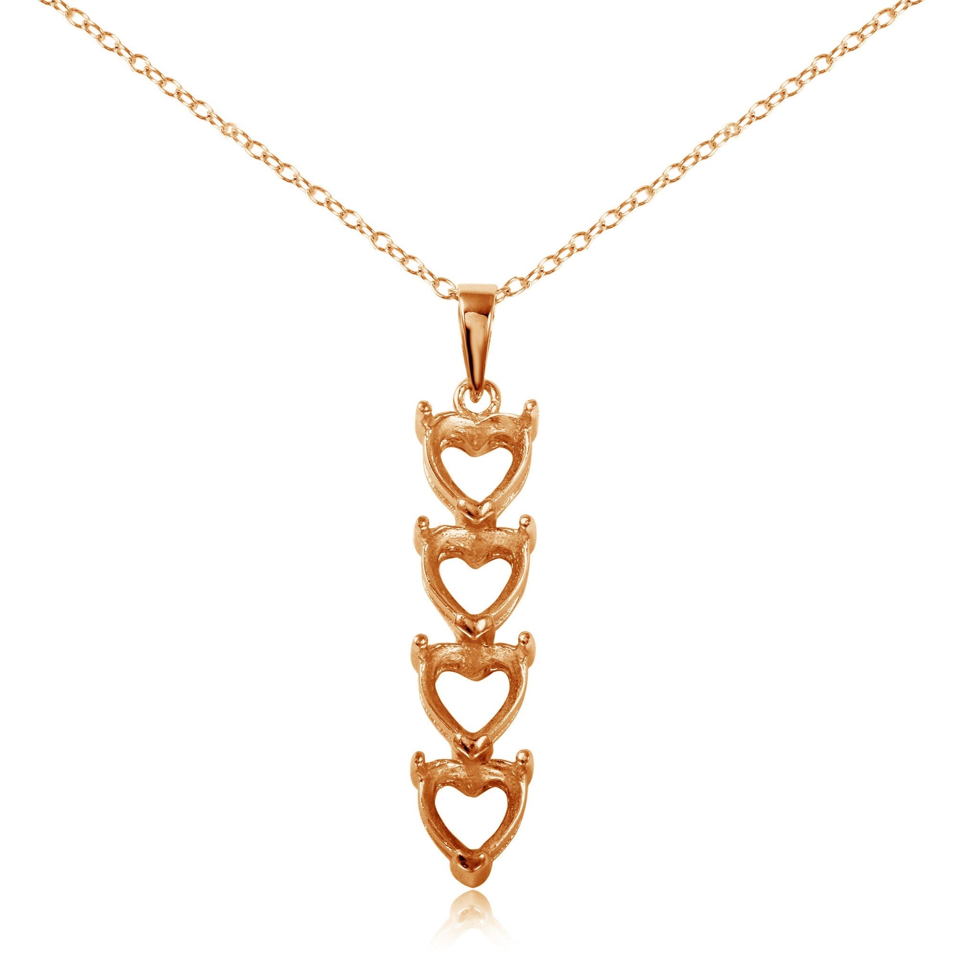 Rose Gold Plated 925 Sterling Silver Personalized 4 Heart Drop Mounting Necklace - BGP00782RGP SPI