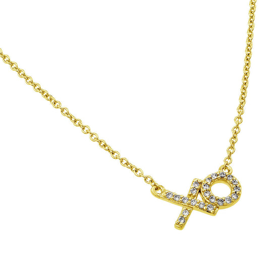 Gold Plated 925 Sterling Silver Clear CZ XO Pendant Necklace - BGP00896GP SPI