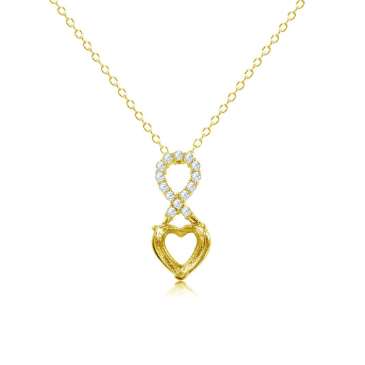 Gold Plated 925 Sterling Silver Personalized Infinity Drop Heart Mounting Necklace with CZ - BGP01088GP SPI