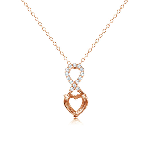 Rose Gold Plated 925 Sterling Silver Personalized Infinity Drop Heart Mounting Necklace with CZ - BGP01088RGP SPI