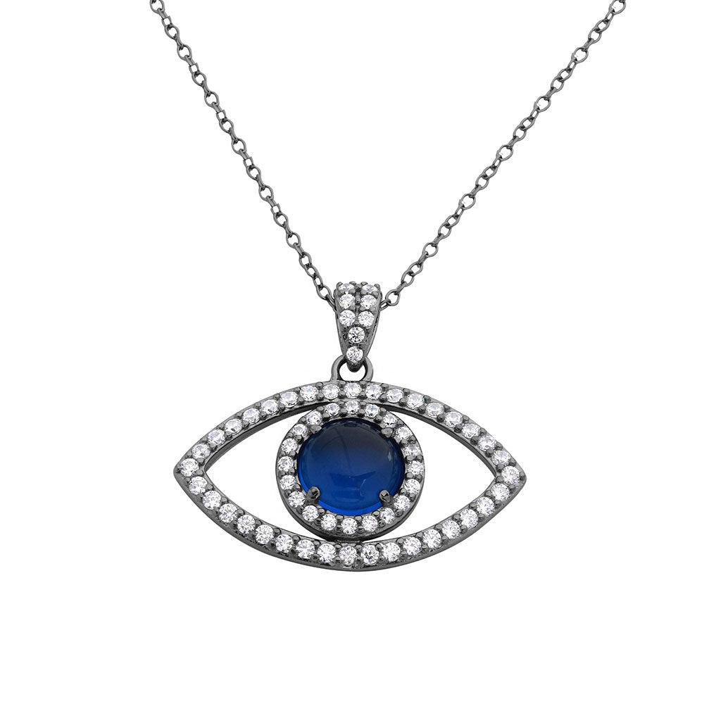 Black Rhodium Plated 925 Sterling Silver Evil Eye Necklace - BGP01115 SPI