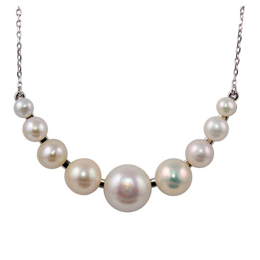Rhodium Plated 925 Sterling Silver White Pearl Curve Pendant Necklace - BGP01244 SPI