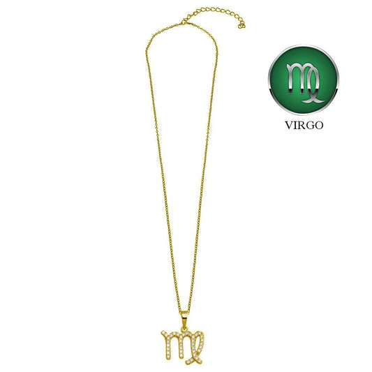 Gold Plated 925 Sterling Silver Virgo CZ Zodiac Sign Necklace - BGP01331GP SPI