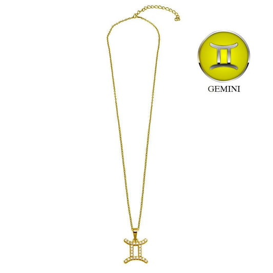Gold Plated 925 Sterling Silver Gemini CZ Zodiac Sign Necklace - BGP01332GP SPI