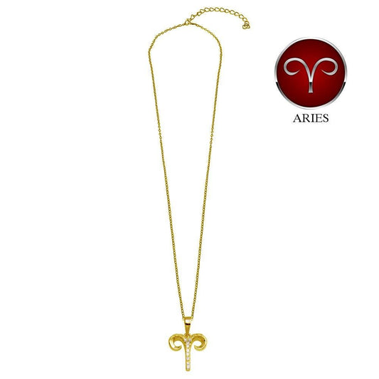 Gold Plated 925 Sterling Silver Aries CZ Zodiac Sign Necklace - BGP01333GP SPI