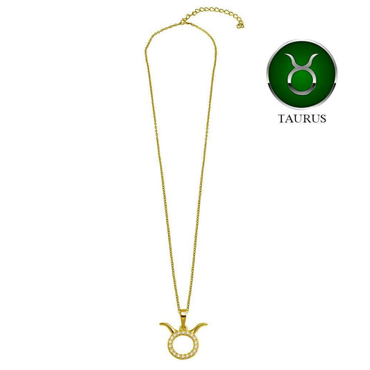 Gold Plated 925 Sterling Silver Taurus CZ Zodiac Sign Necklace - BGP01334GP SPI