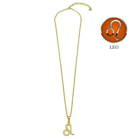 Gold Plated 925 Sterling Silver Leo CZ Zodiac Sign Necklace - BGP01336GP SPI