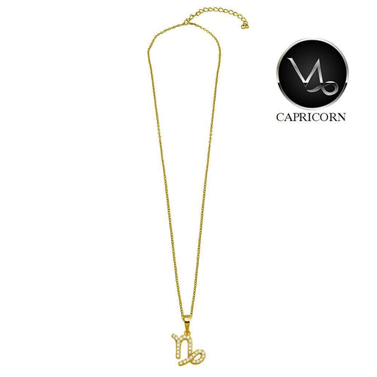 Gold Plated 925 Sterling Silver Capricorn CZ Zodiac Sign Necklace - BGP01339GP SPI